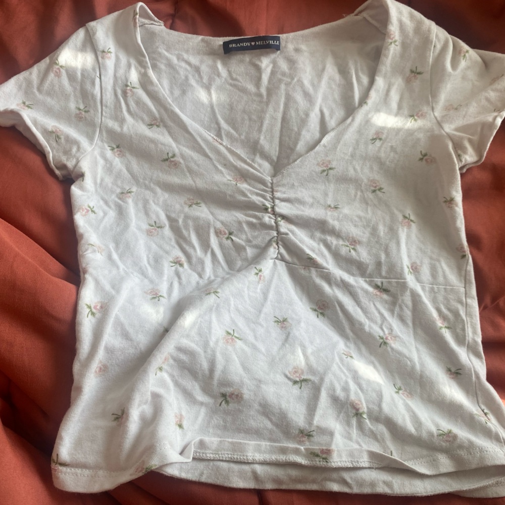 Brandy Melville White Ruched Blouse